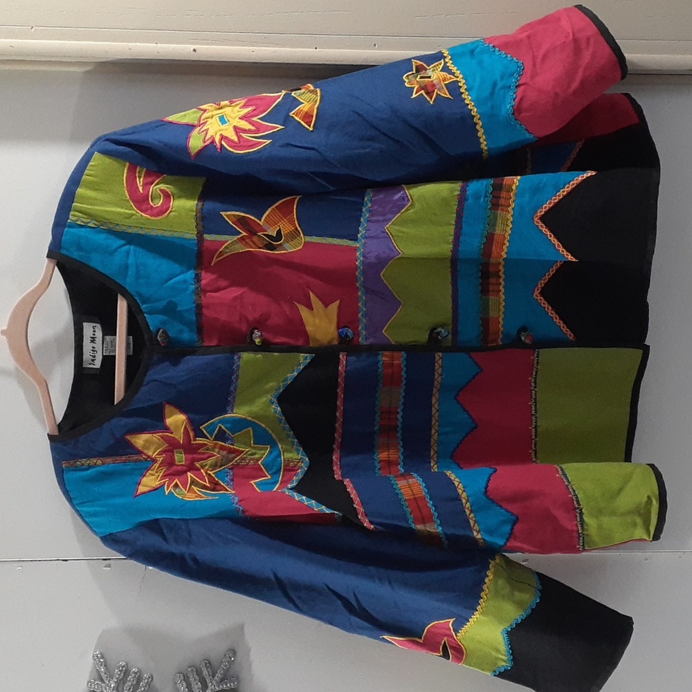Colorful Bright Boho Festival Artsy Embroidered Indigo Moon Jacket